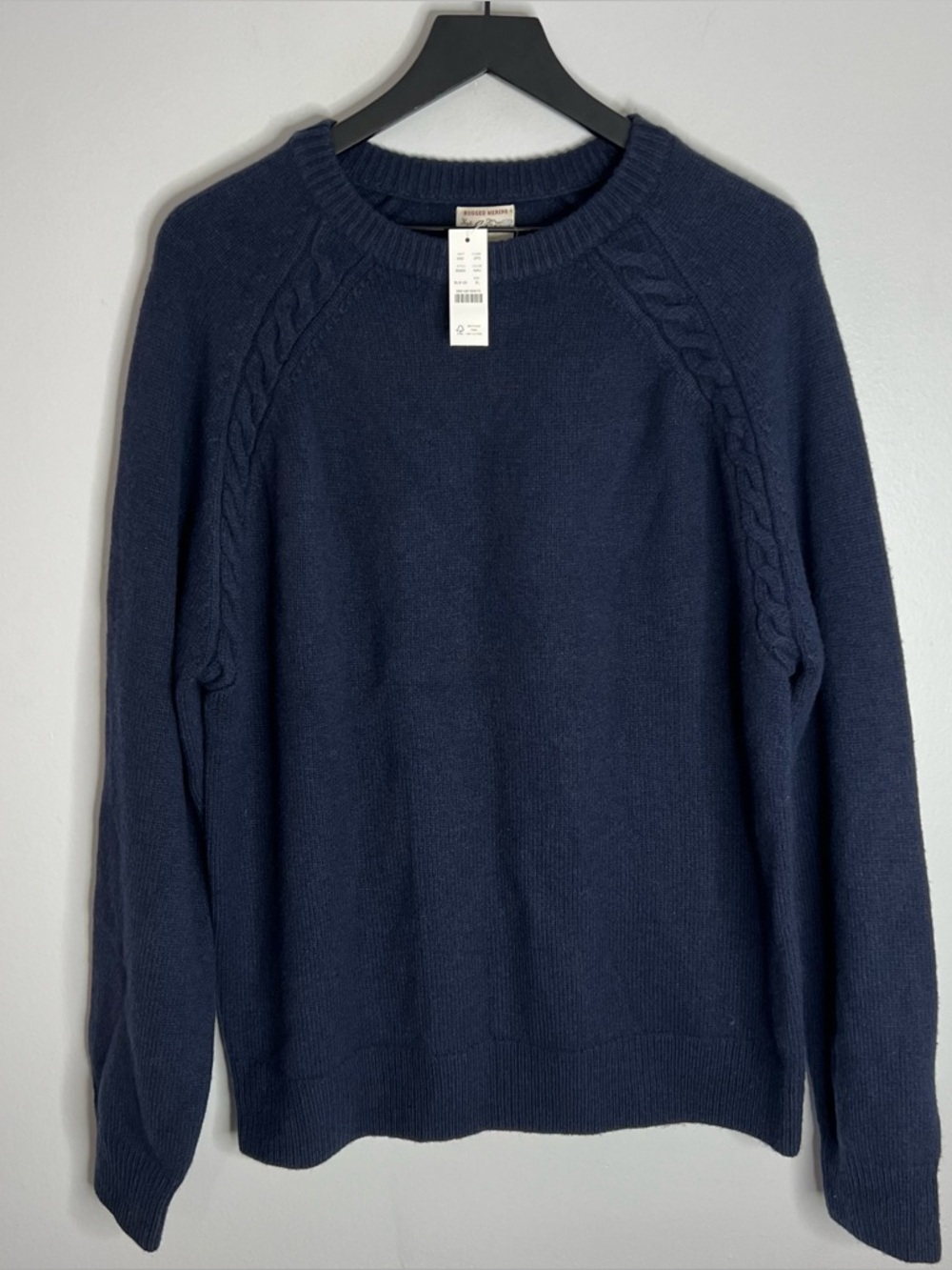 J. Crew Rugged Merino Wool Blend Cable Knit Sweater Mens XL Blue NWT